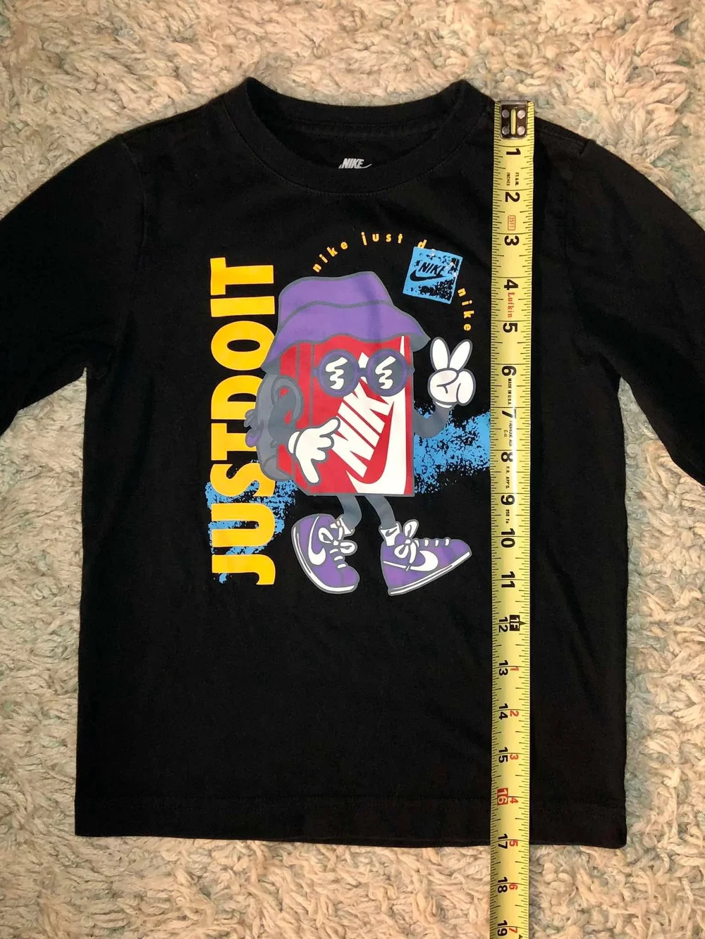 Nike Black Long-Sleeve 'Just Do It' Graphic Tee with Purple Accents